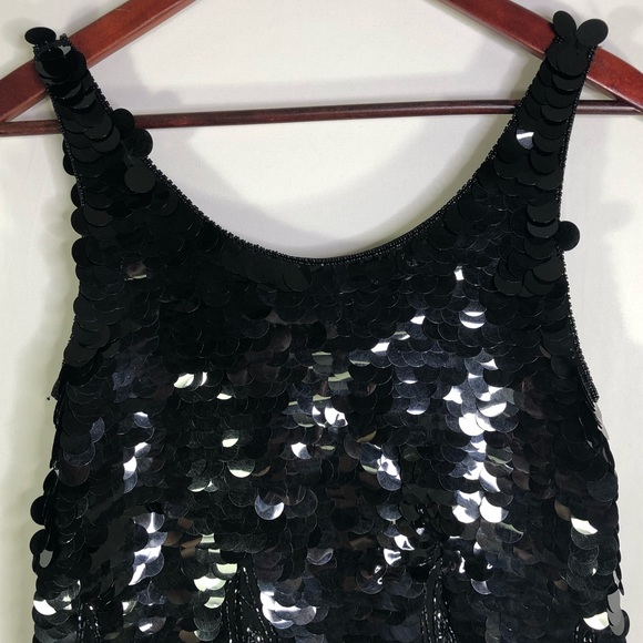 Vintage Nite Line Circle Paillettes Beading Black Blouse Tank Top Gatsby Party - Picture 4 of 8